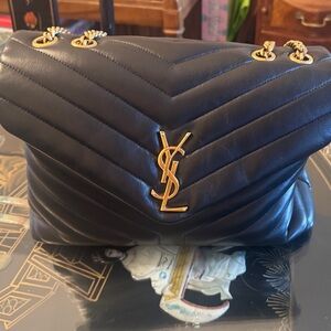 Yves Saint Laurent Black Quilted Shoulder Bag with Gold Logo